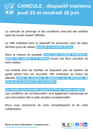 canicule 25 et 26 juin organisation des écoles